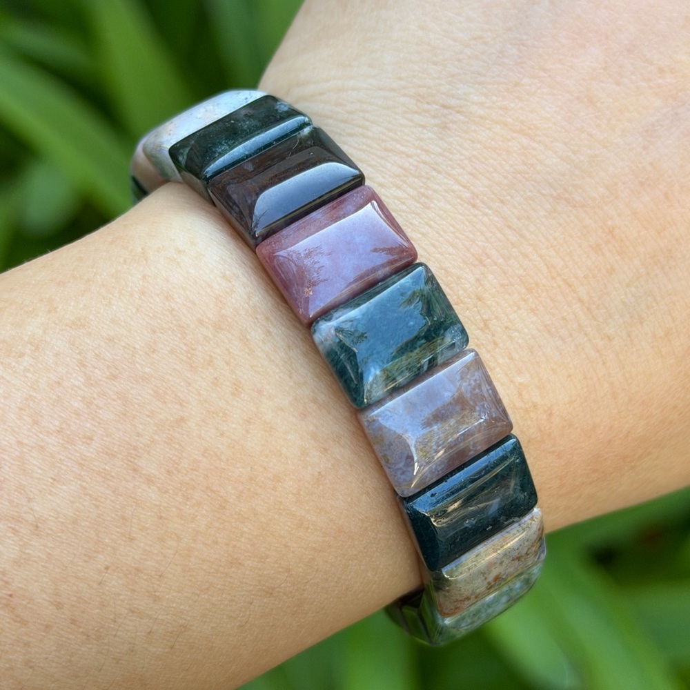 Stretchable Multicolor Moss Agate Soft Bangle 0789 - image 8